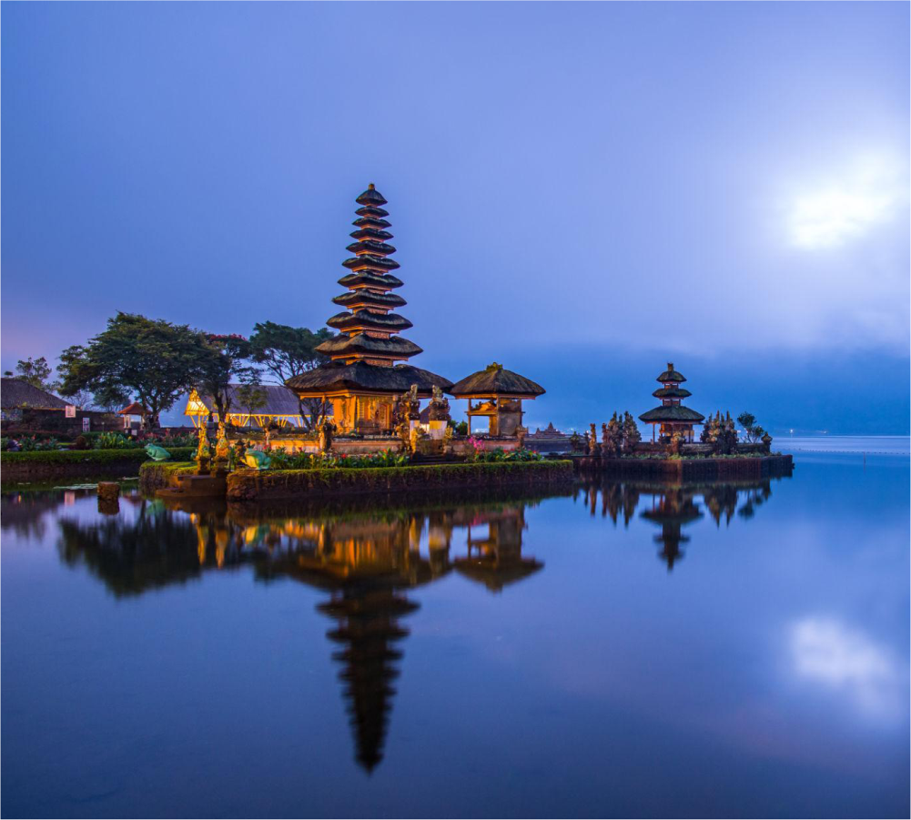 Ulun Danu Beratan temple reflected in Lake Beratan, Bali